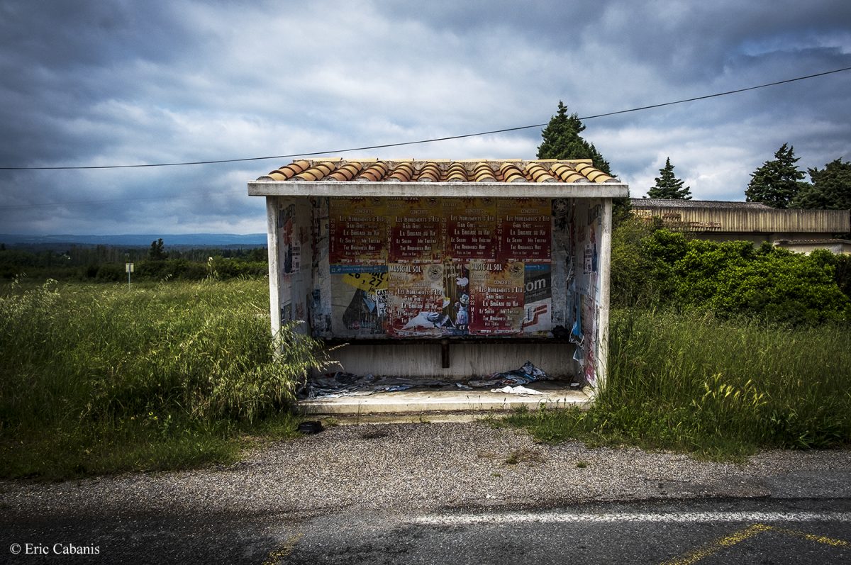 Bus shelter on the D813 road near Carcassonne on May 15, 2020
